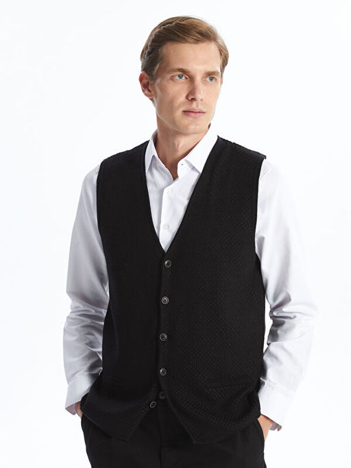 Standart Kal?p V Yaka Erkek Triko Yelek