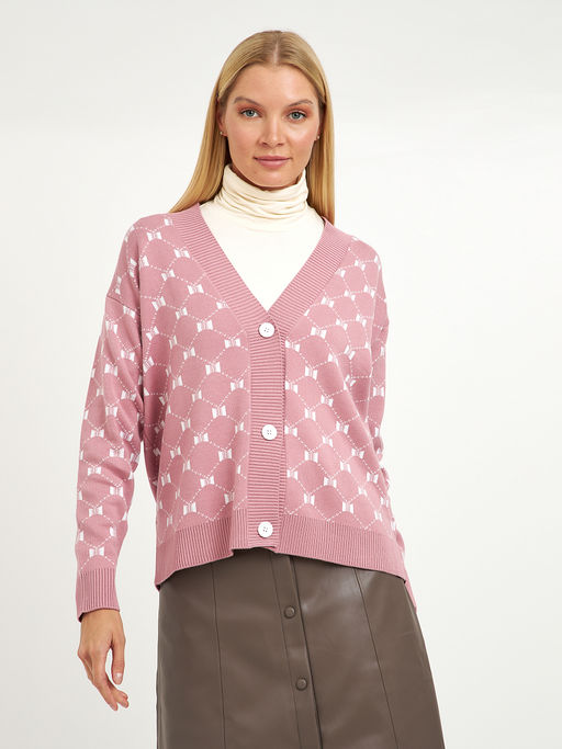 кардиган женский розовый с пуговицами и с принтом - Glenfield фото 4