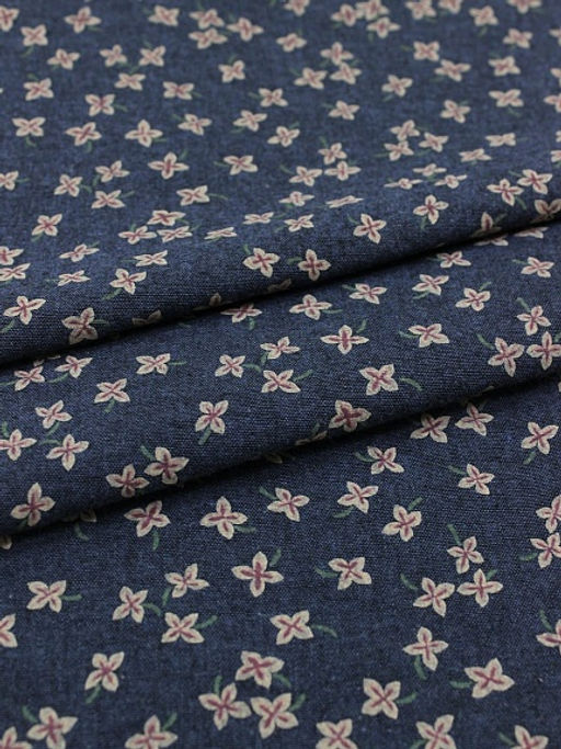 Плательный хлопок Россыпь четырехлистников на джинсово-синем меланже, ш.1.55м, хл-90%, вискоза-10% - Купава фото 4