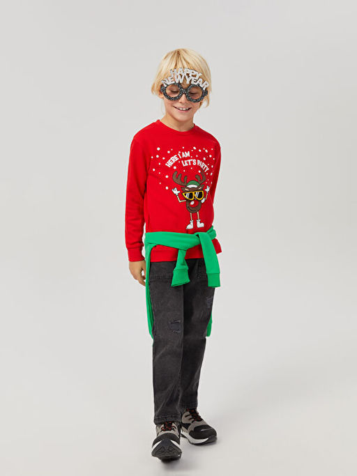 Bisiklet Yaka Y?lba?? Temal? Uzun Kollu Erkek ?ocuk Sweatshirt - Waikiki фото 3