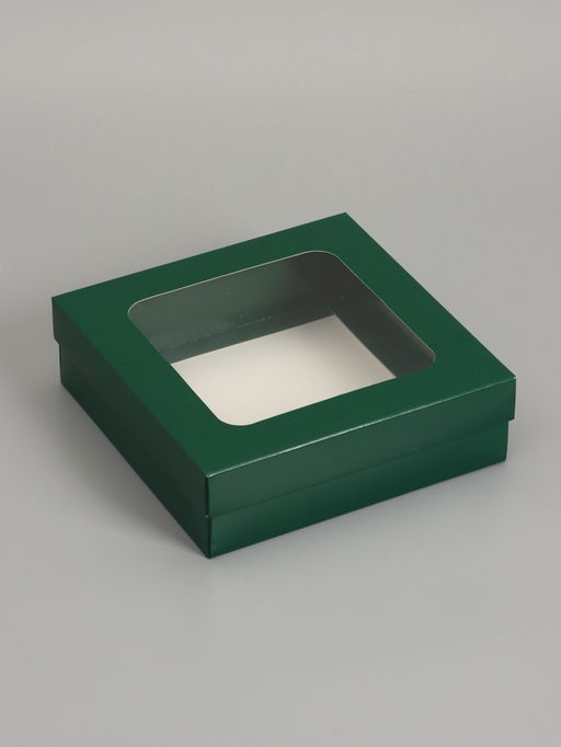 Цена за 5 шт. Коробка складная, крышка-дно, армейский зелёный, с окном 20 х 20 х 6 см