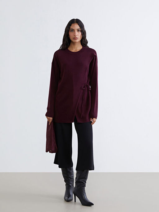 Bisiklet Yaka Ba?lama Detayl? Kad?n Triko Tunik