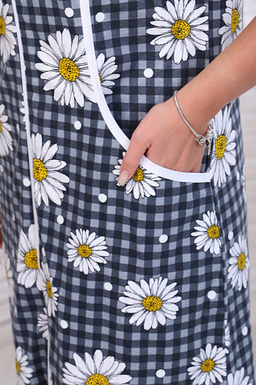 Халат женский на молнии с карманами, ромашка, серый (893-1) - Плиона фото 15