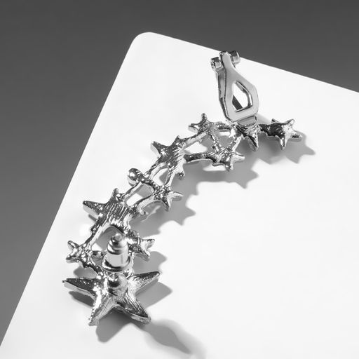 Серьга Кафф десять звёзд со стразами, цвет белый в серебре - Queen fair фото 3