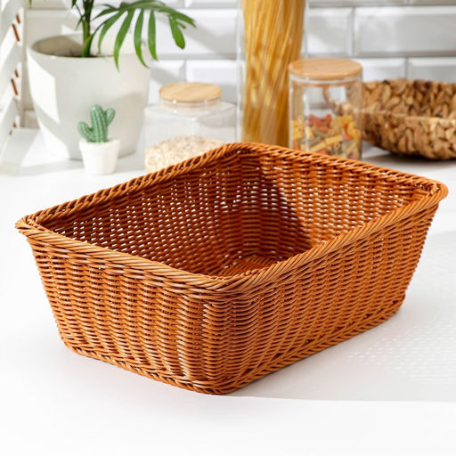 Корзина для продуктов Доляна, 403015 см, пластик, плетёная, коричневая фото 2