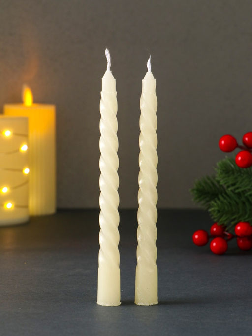 Цена за 4 шт. Набор свечей витых, 1.5×15 см, 2 шт., белый