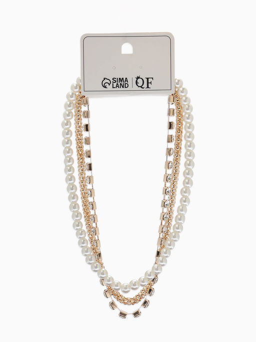 Чокеры «Стиль», набор 3 шт. бусины №8, со стразами, тянется, 35 + удлинитель 5 см, белый в золоте