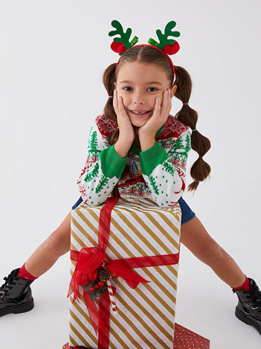 Bisiklet Yaka Y?lba?? Temal? Uzun Kollu K?z ?ocuk Triko Kazak - Waikiki фото 3