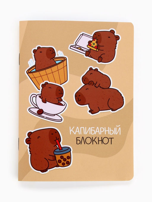 Цена за 4 шт. Блокнот А6, 32 л., софт тач, в точку Капибара