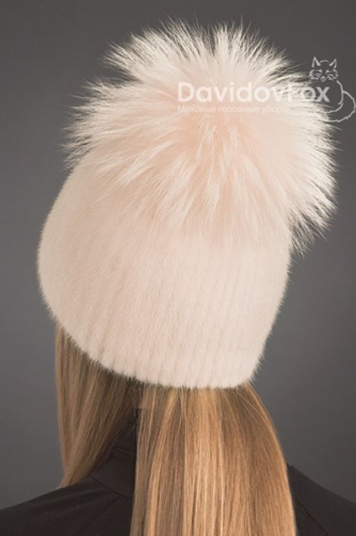 Шапка Лыжница норка розовый жемчуг