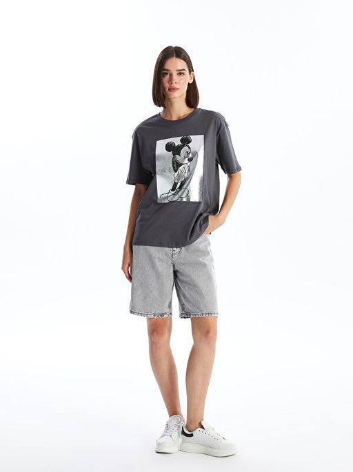 Bisiklet Yaka Mickey Mouse Bask?l? Oversize Kad?n Ti??rt - Waikiki фото 2