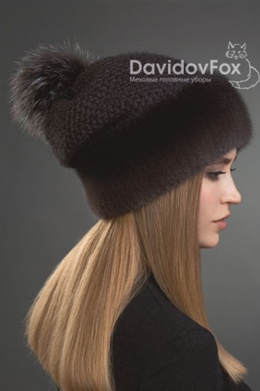 Шапка Оливия норка трикотаж кофе градэ