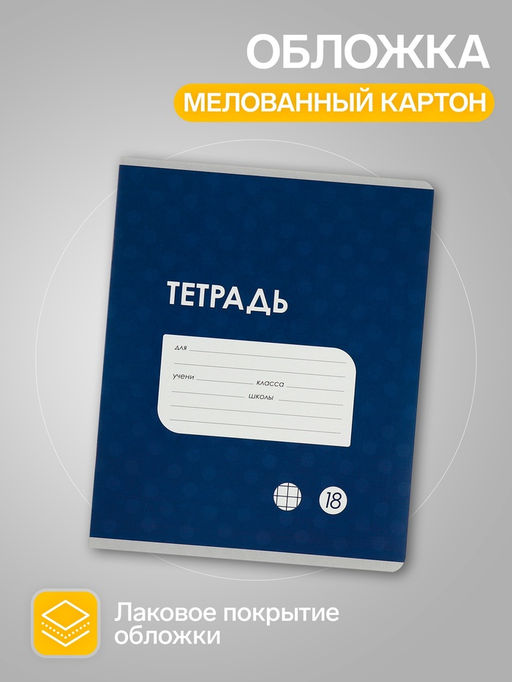 Комплект тетрадей из 10 штук, 18 листов в клетку Calligrata "Однотонная Классика точку. Эконом", обложка мелованный картон, ВД-лак, блок №2, белизна 75...