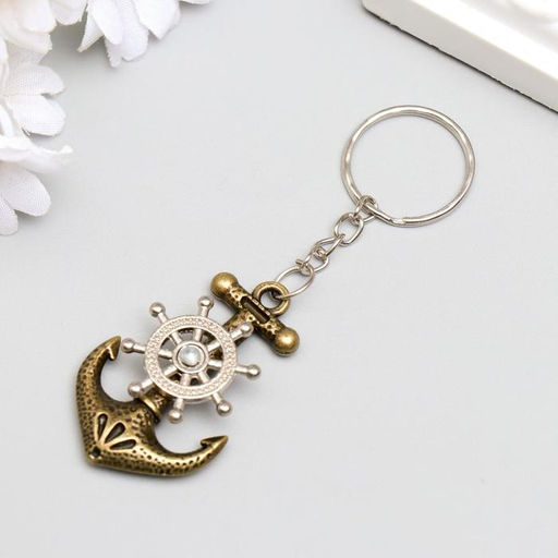 Цена за 12 шт. Брелок металл "Якорь и штурвал" 4,3х2,8 см