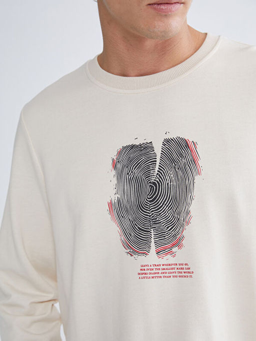 Bisiklet Yaka Bask?l? Erkek Sweatshirt