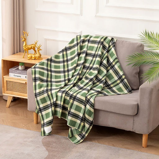 Плед/покрывало 150х200см "Зеленый квадрат", флис набивной, полиэстер 100%, плотность 160г/м2, упаковка 15х25см, пояс бумажный, т.м. "Домашняя Мода" (Россия)