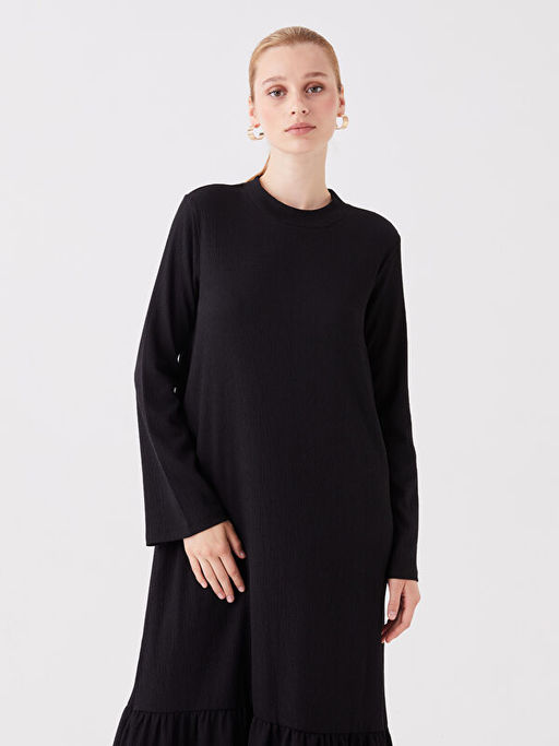 Bisiklet Yaka D?z Uzun Kollu Elbise