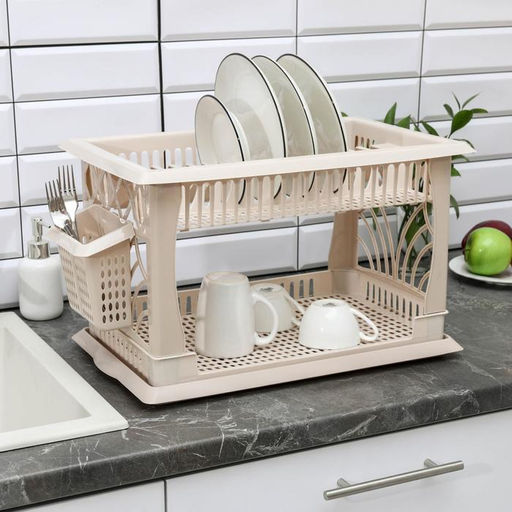 Сушилка для посуды Альтернатива «Мечта хозяйки», пластик, 48×30.5×30 см, 2-х ярусная, бежевый