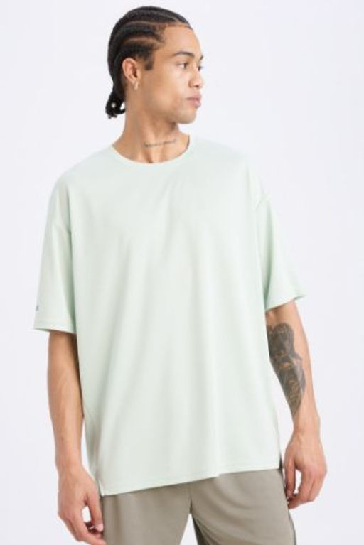 DeFactoFit Boxy Fit Bisiklet Yaka Arma Bask?l? Bask?l? Sporcu K?sa Kollu Tisort