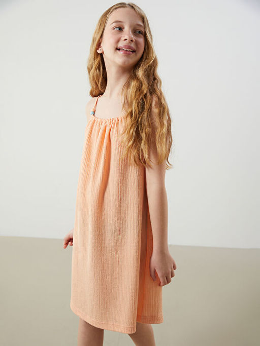 Basic Boncuklu K?z ?ocuk K?sa Elbise