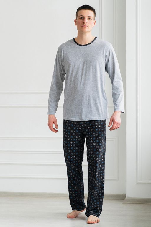 Пижама мужская из футболки с длинным рукавом и брюк из кулирки Генри антрацит макси - Амадэль фото 21