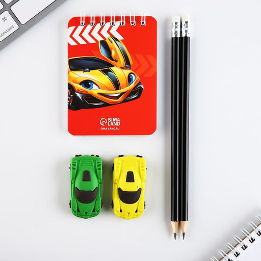 Подарочный набор канцелярский, ластики 2 шт., блокнот, карандаши Крутому гонщику - Artfox фото 2