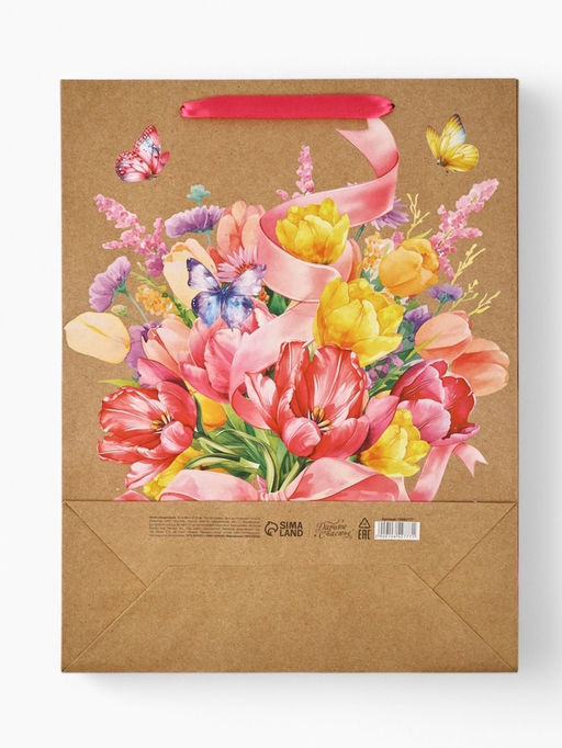 Цена за 2 шт. Пакет подарочный крафтовый 8 марта, L 31?11.5?40 см