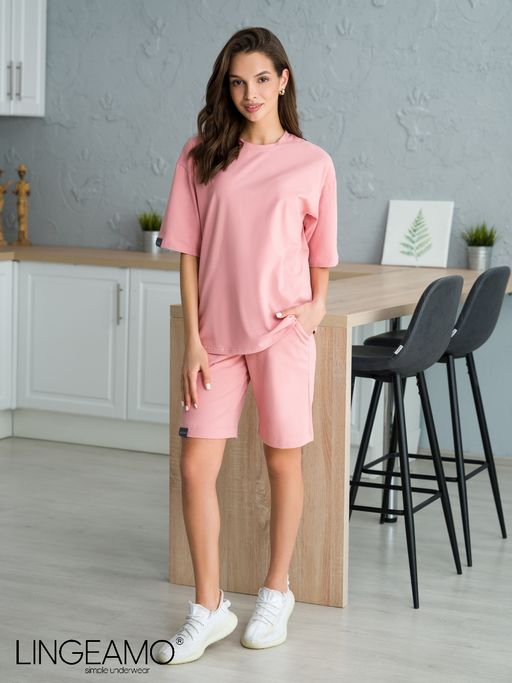 Трикотажная женская футболка оверсайз LINGEAMO пудрово-розовая ВФ-14 (102)  фото 2