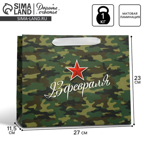 Цена за 2 шт. Пакет подарочный ламинированный, упаковка, «С 23 февраля», ML 27×23×11.5 см