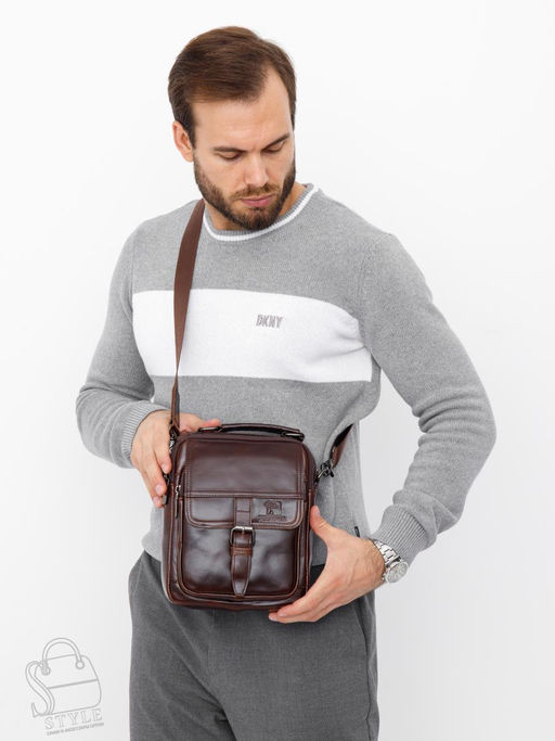 Сумка мужская кожаная 66611M brown Fuzhiniao в Новосибирске