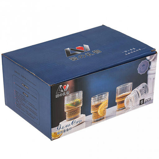 Стакан стеклянный 200мл Осако д6,8см, h9,1см, рельефное, прозрачное стекло, д/горла 6,2см, д/основания 5см (Китай) Цена указана за штуку. В подарочной коробке 6 штук. - Домашняя мода фото 5