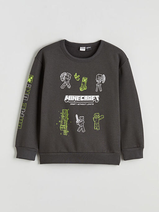 Bisiklet Yaka Minecraft Bask?l? Erkek ?ocuk Sweatshirt