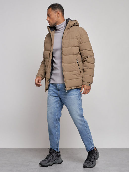 Куртка спортивная мужская зимняя с капюшоном коричневого цвета 8357K - Wonderrman фото 3