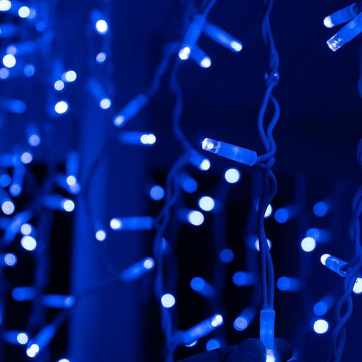 Гирлянда «Бахрома» 3×0.9 м, IP65, УМС, белая нить каучук, 144 LED, свечение синее, 220 В