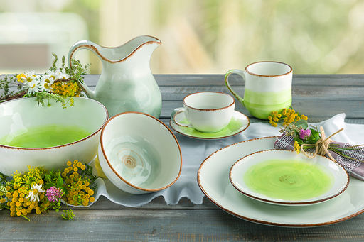 Тарелка обеденная Elan Gallery Кантри фарфор зеленая 26.5×26.5×2.5 см  фото 8