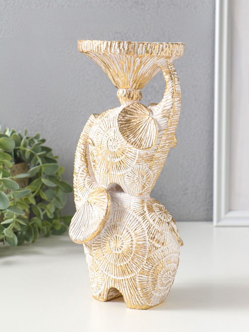 Подсвечник полистоун на 1 свечу "Слоны. Золотые круги" d=8 см 12х10х24 см