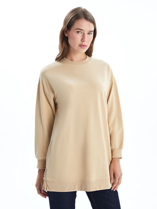 Kad?n Bisiklet Yaka D?z Sweatshirt Tunik