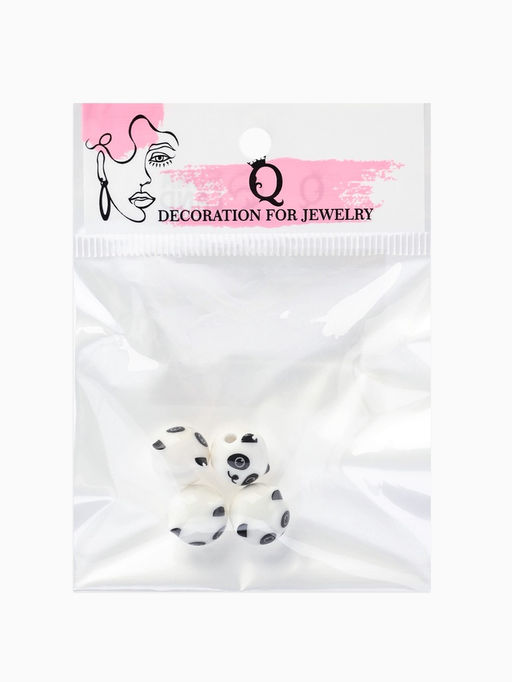 Бусина керамическая Панда, 1.2?1.2?1.2 см, (набор 4 шт.), бело-чёрная