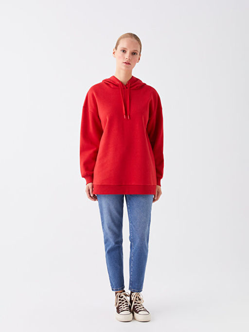 Kap??onlu D?z Kad?n Kal?n Sweatshirt Tunik