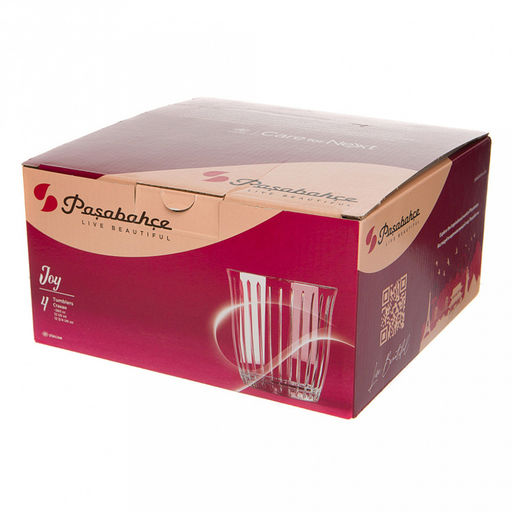 "Джой (Joy)" Стакан стеклянный 360мл, набор 4шт, цветная коробка, Pasabahce (Россия)