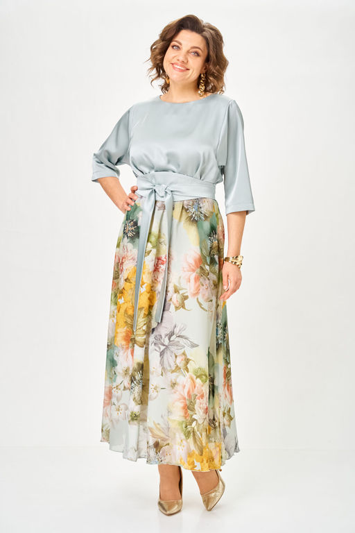 Платье Anastasia Mak 1229-Ш голубой+цветы  фото 4