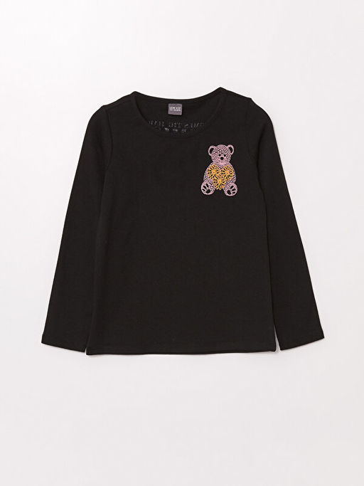 Bisiklet Yaka Ay? Teddy Bask?l? K?z ?ocuk Ti??rt