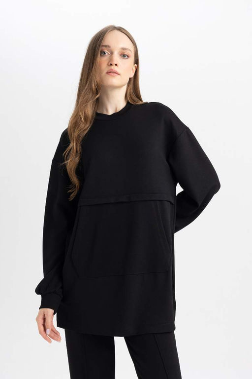 Туника стандартного кроя с круглым вырезом и длинными рукавами - Defacto фото 3