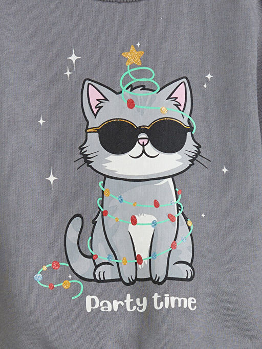 Bisiklet Yaka Bask?l? K?z ?ocuk Sweatshirt