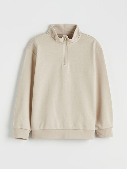 Dik Yaka Yar?m Fermuarl? Erkek ?ocuk Sweatshirt