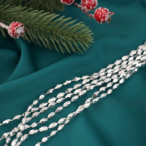 Цена за 4 шт. Бусы на ёлку 2 м d=3 мм Овалы грани серебро - Зимнее волшебство фото 2