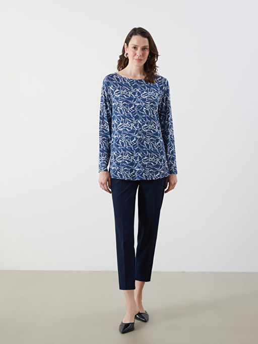 Bisiklet Yaka Desenli K?sa Kollu Kad?n Bluz