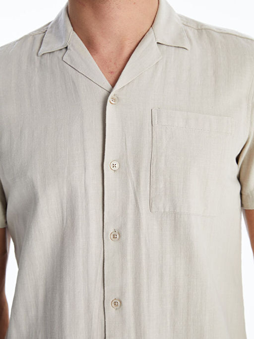 Regular Fit K?sa Kollu Keten Kar???ml? Erkek G?mlek