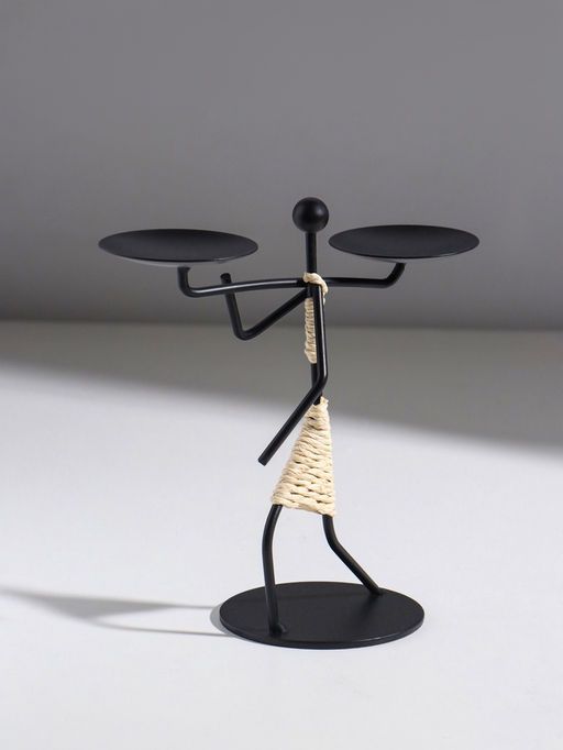 Подсвечник на 2 свечи «Абориген с коромыслом», металл, d=6 см, 17×8×17 см