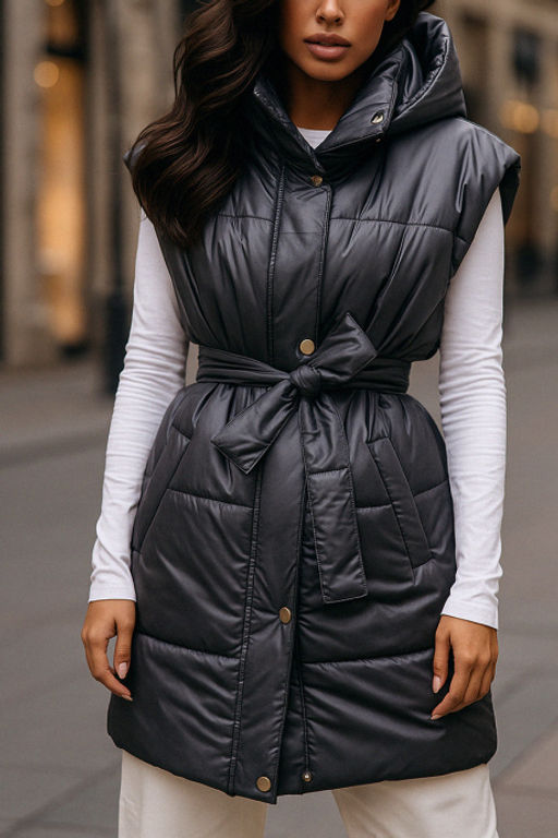 Жилет утепленный со съемным капюшоном темно-серый